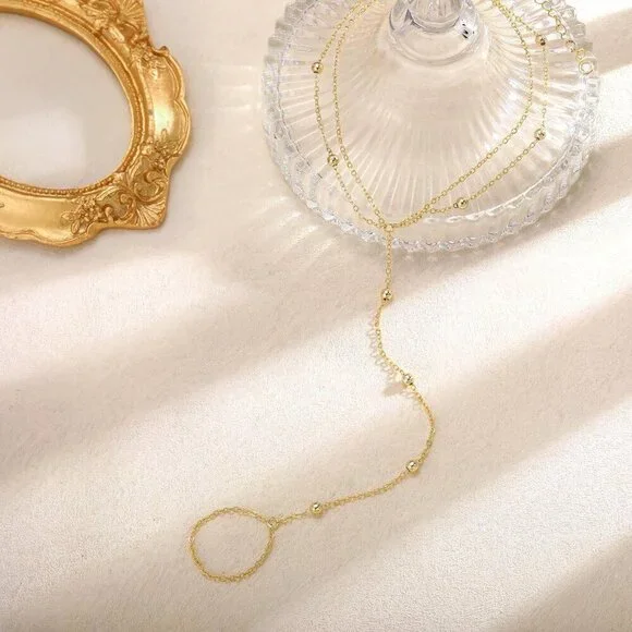 Dainty Gold Ankle Bracelet Brass Bead Chain Adjustable Foot Jewelry Gift - Picture 9 of 9